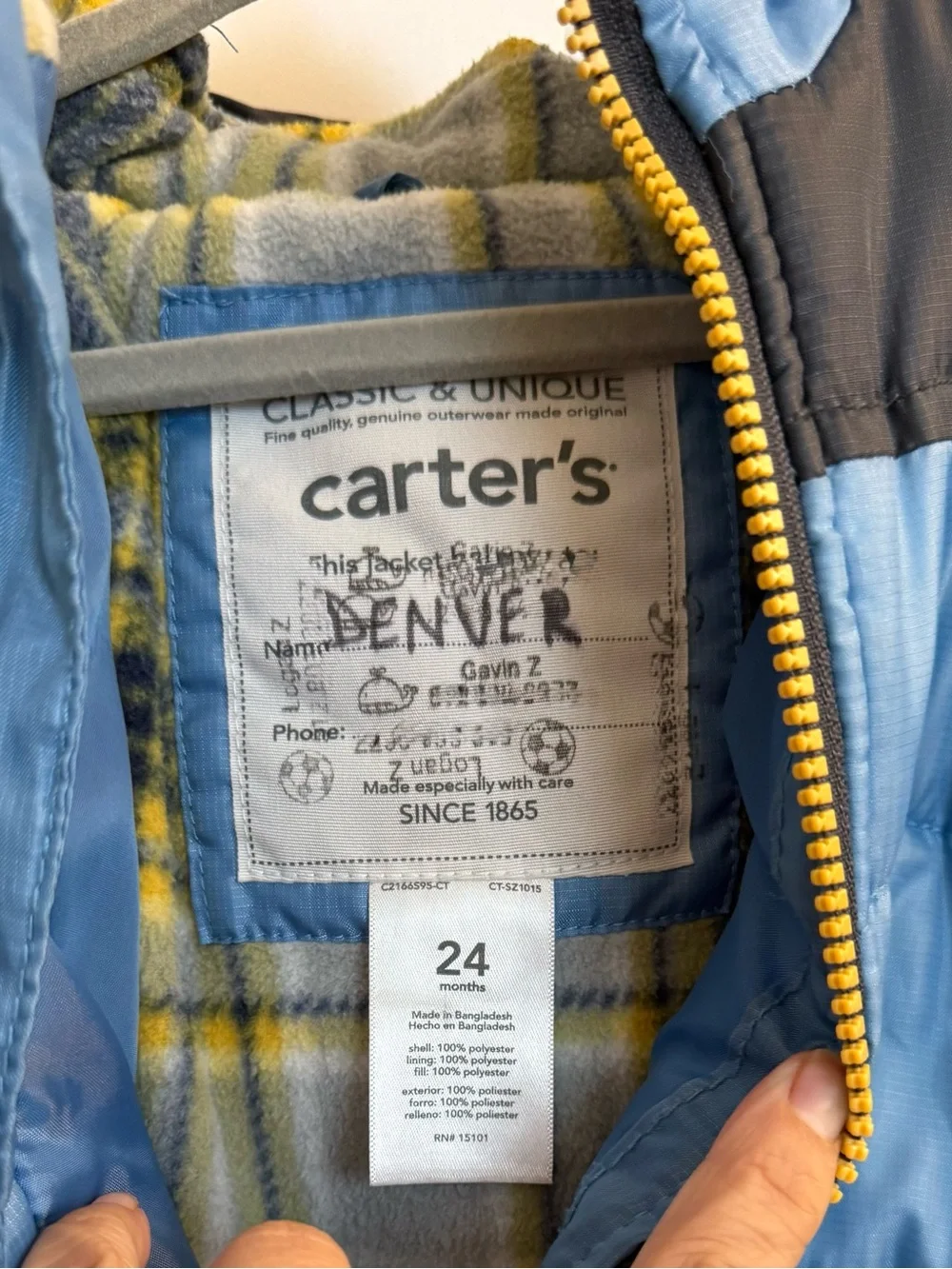 Carter's Light Blue Puffer Jacket with Black Yoke